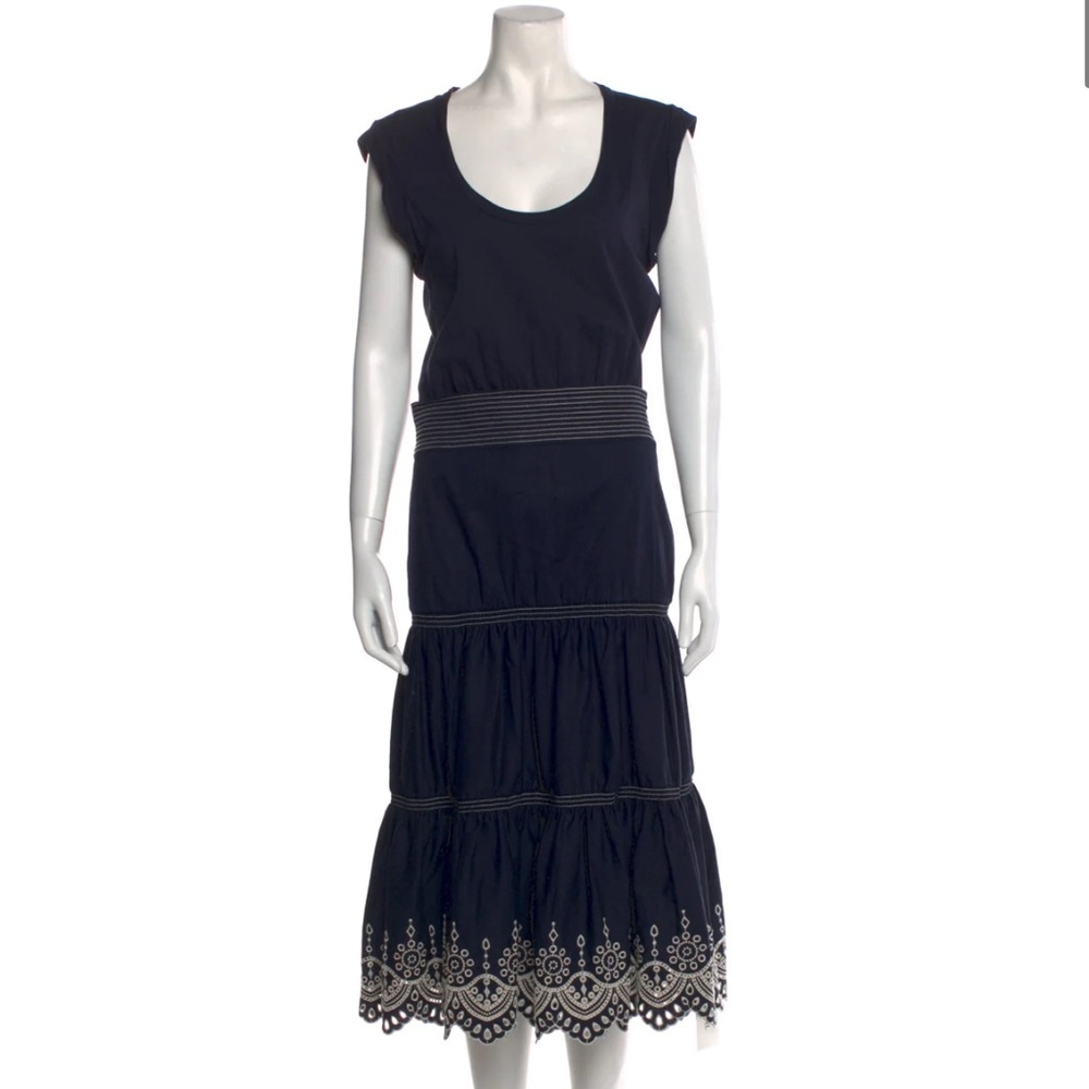 NWOT VERONICA BEARD Amaia Navy Midi Eyelet Short Sleeve Embroidered Dress Size S - Picture 9 of 11